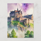 Carte Postale Edimbourg, Ecosse, Castle Watercolor Peinture (Devant)