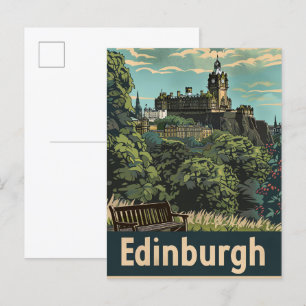 Carte Postale Edimbourg Ecosse Illustration Vintage voyage