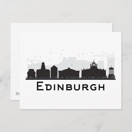 Carte Postale Edimbourg Écosse | Skyline noir et blanc (Devant / Derrière)