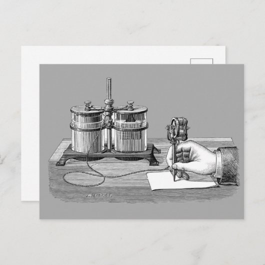 Carte Postale Edison Edison, écrivain antique Steampunk (Devant / Derrière)