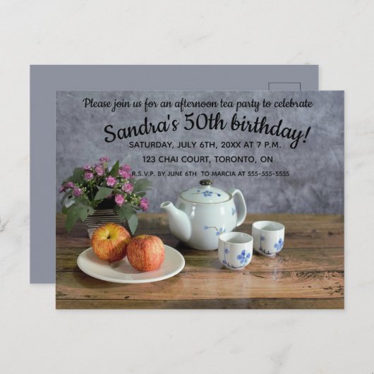 Carte postale Editable Afternoon Tea Party Invitat (Devant / Derrière)