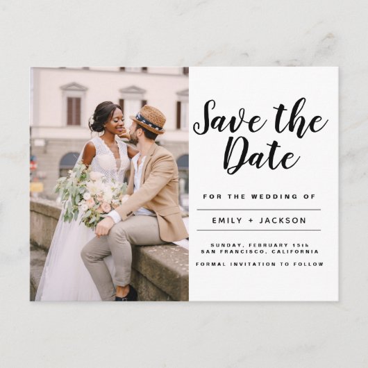 Carte Postale Editable Enregistrer la date Élégante photo minima (Devant)