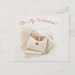 Carte Postale Editable Vintage Cherub Peeking Valentine