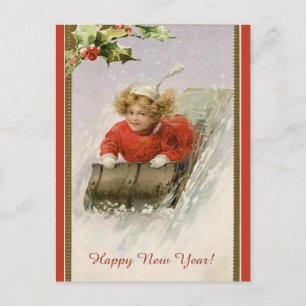 Carte Postale Editable Vintage fille dormant Bonne année