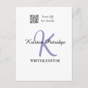 Carte Postale Édition de nom en monogramme violet code QR affair