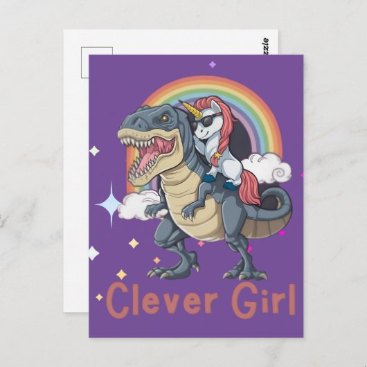 Carte Postale Édition Dinosaure pour fille intelligente - Unicor (Devant / Derrière)