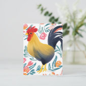 Carte Postale Edna le coq | Aquarelle Floral Poulet (Debout devant)