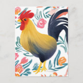 Carte Postale Edna le coq | Aquarelle Floral Poulet (Devant)
