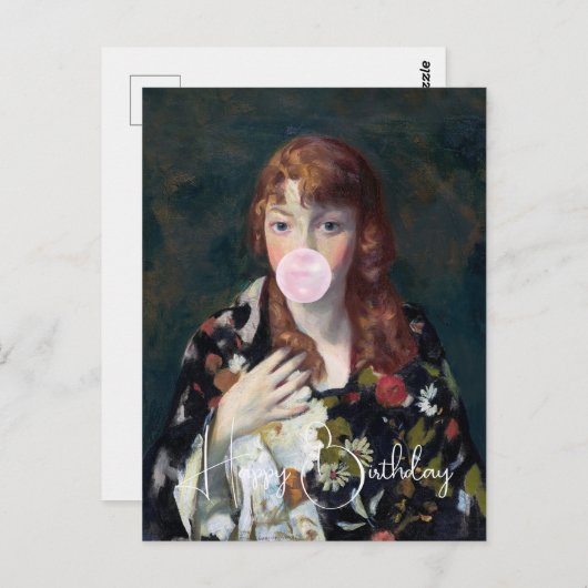 Carte Postale Edna soufflant un bubble gum Joyeux Anniversaire (Devant / Derrière)