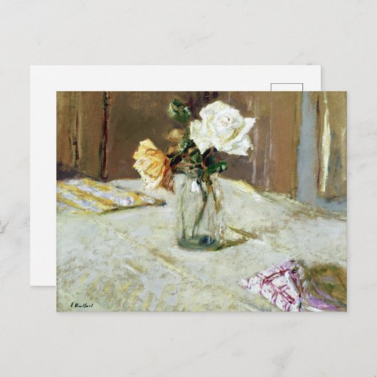 Carte Postale Edouard Vuillard Roses dans un vase en verre (Devant / Derrière)