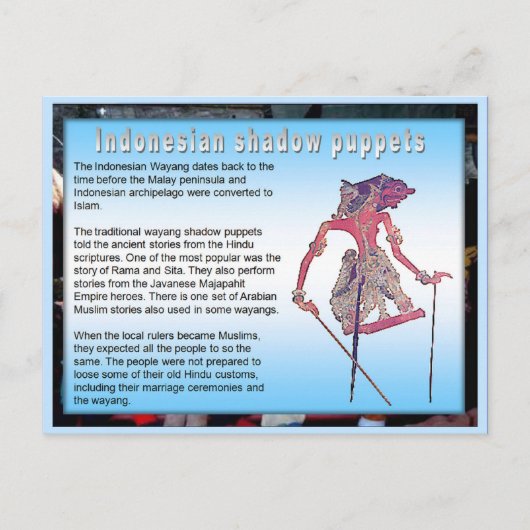 Carte Postale Éducation, Arts du spectacle, ombre indonésienne (Devant)