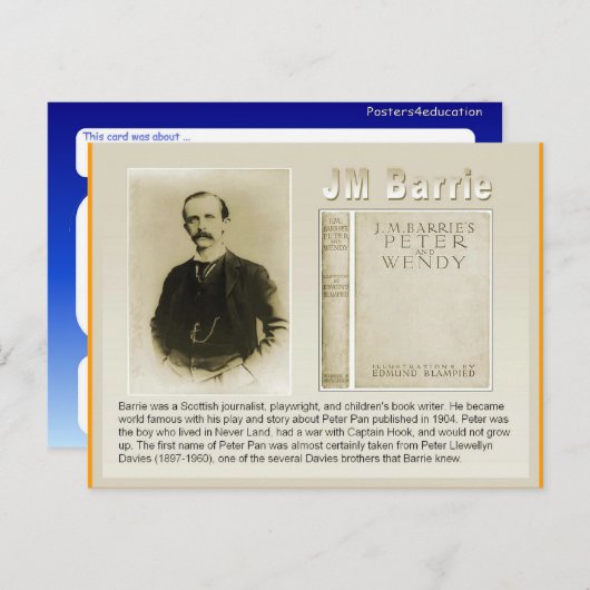 Carte Postale Éducation, Littérature, JM Barrie, Peter Pan (Devant / Derrière)