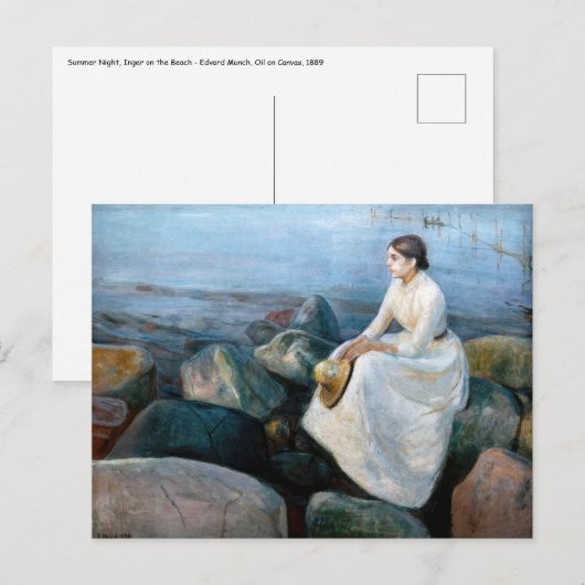 Carte Postale Edvard Munch - Nuit d'été, Enger sur la plage (Devant / Derrière)