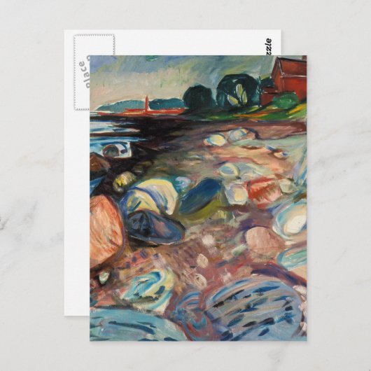 Carte Postale Edvard Munch - Rive avec Maison Rouge (Devant / Derrière)