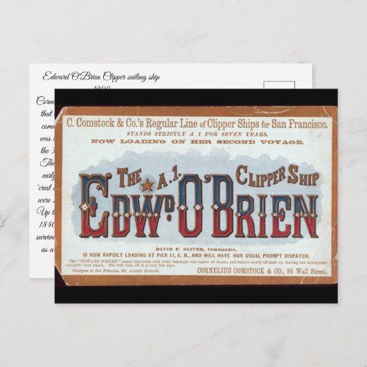 Carte Postale Edward O'Brien Clipper voilier 1900 (Devant / Derrière)