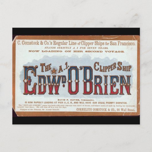 Carte Postale Edward O'Brien Clipper voilier 1900 (Devant)