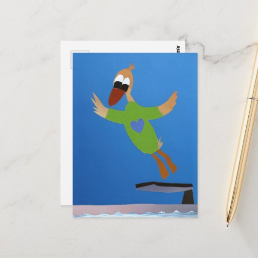 Carte Postale Eend saute des plongées dans l'eau en été (Devant/Arrière en situation)