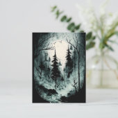 Carte Postale Eerie Forêt d'encre noire et blanche dans le broui (Debout devant)