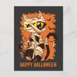 Carte Postale Eerie Mummy Chat Happy Halloween