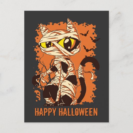 Carte Postale Eerie Mummy Chat Happy Halloween (Devant)