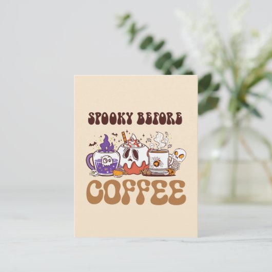 Carte Postale Éffrayant Avant Café - Drôle Ghost Coffee Brew (Debout devant)