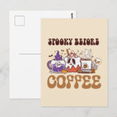 Carte Postale Éffrayant Avant Café - Drôle Ghost Coffee Brew (Devant / Derrière)