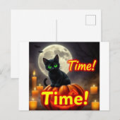 Carte postale éffrayant Black Cat Halloween (Devant / Derrière)