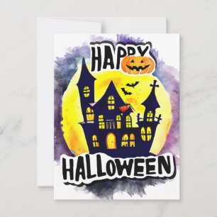 Carte Postale Effrayant Bonne nuit d'Halloween avec Raven Bat Wi