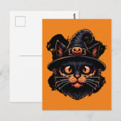 Carte Postale Éffrayant Casquette de sorcière Kitty (Devant / Derrière)