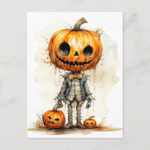 Carte Postale Éffrayant gothique Halloween Citrouille Fiend