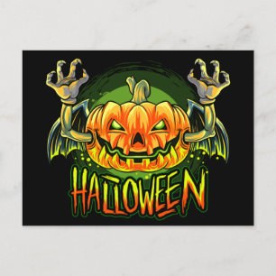 Carte Postale Éffrayant Halloween Neon Bat Citrouille