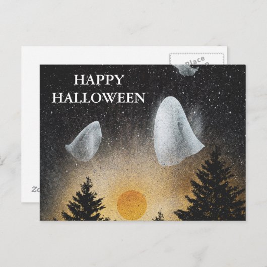 Carte postale Effrayant Halloween Night with Owls (Devant / Derrière)