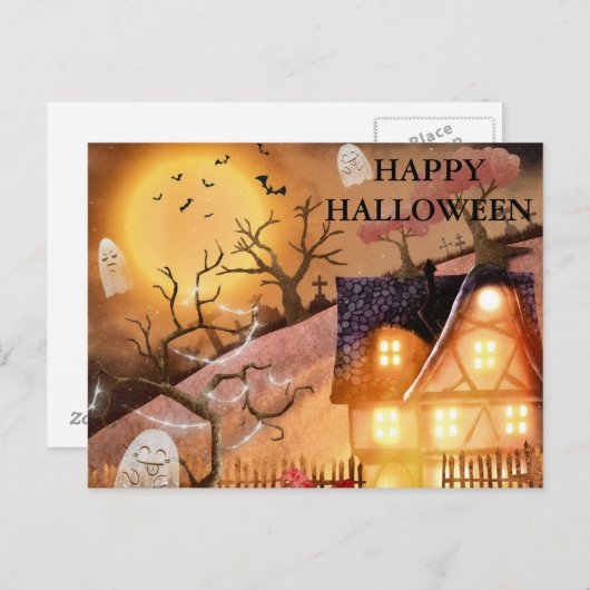 Carte postale Effrayant Halloween Night with Owls (Devant / Derrière)