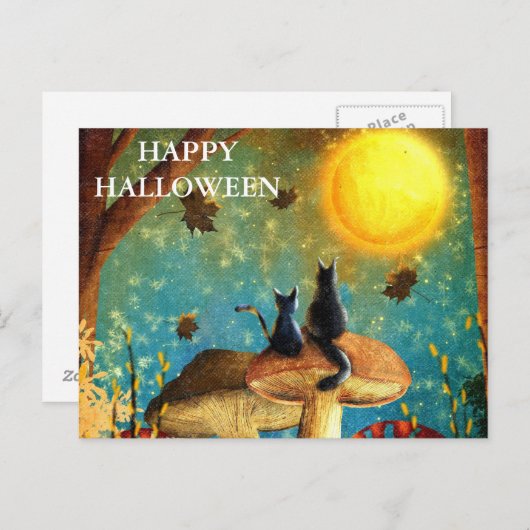 Carte postale Effrayant Halloween Night with Owls (Devant / Derrière)