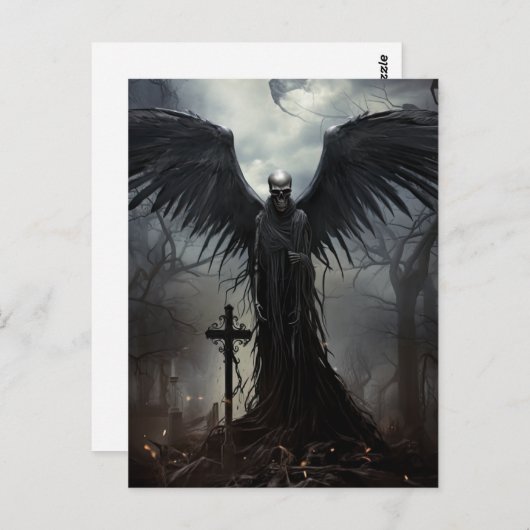 Carte Postale Éffrayant Halloween Party Gothique Squelette Grave (Devant / Derrière)