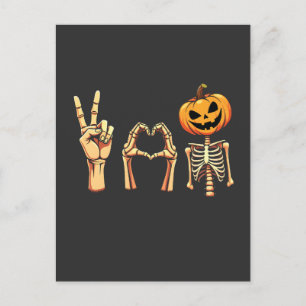 Carte Postale Éffrayant Halloween Peace Lover Citrouille Skeleto