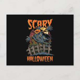 Carte Postale Effrayant Halloween Scarecrow Bats Citrouille Horr
