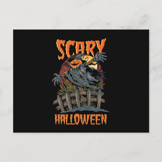 Carte Postale Effrayant Halloween Scarecrow Bats Citrouille Horr (Devant)