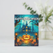 Carte Postale Éffrayant Happy Halloween Citrouilles (Debout devant)