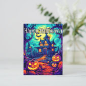 Carte Postale Éffrayant illumination Maison hantée Happy Hallowe (Debout devant)