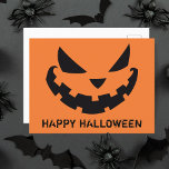 Carte Postale Effrayant Jack-o'-lantern Custom Orange Happy Hall<br><div class="desc">Cette carte postale éffrayante orange d'Halloween comporte un cool souriant Jack-o'-lantern et votre propre texte personnalisé. Cartes postales personnalisées mignonnes et effrayantes.</div>