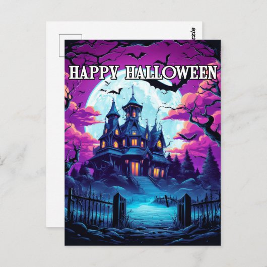 Carte Postale Éffrayant Maison ancienne hantée Halloween (Devant / Derrière)