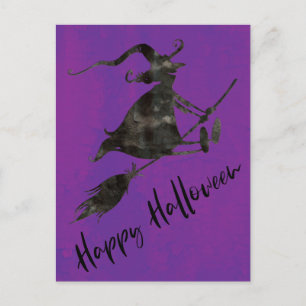 Carte Postale Éffrayante Black Flying Witch Halloween heureux