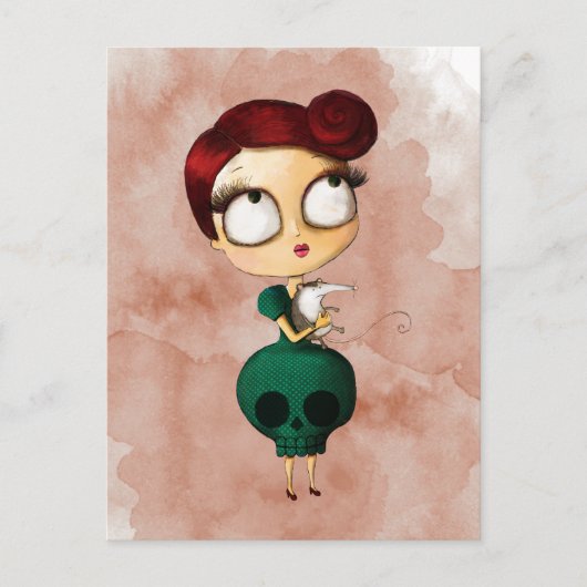 Carte Postale Éffrayante fille avec Opossum (Devant)