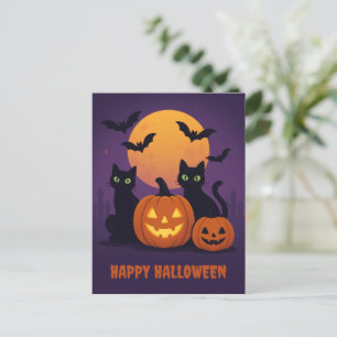 Carte postale éffrayante Halloween - Chats noirs e