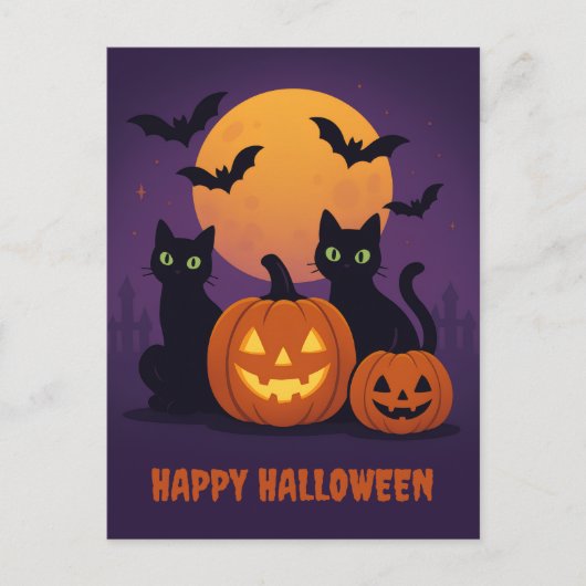 Carte postale éffrayante Halloween - Chats noirs e (Devant)