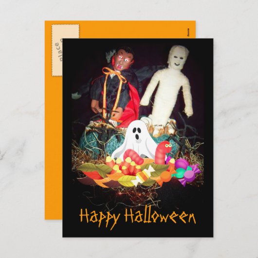 Carte postale éffrayante Halloween maman et Ghost  (Devant / Derrière)