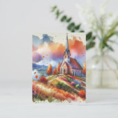 Carte Postale Église aquarelle le jour d'automne | Bénédictions  (Debout devant)