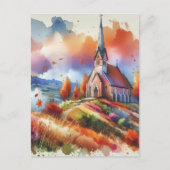 Carte Postale Église aquarelle le jour d'automne | Bénédictions  (Devant)