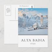 Carte Postale Église avec Dolomites en hiver à Alta Badia (Devant / Derrière)